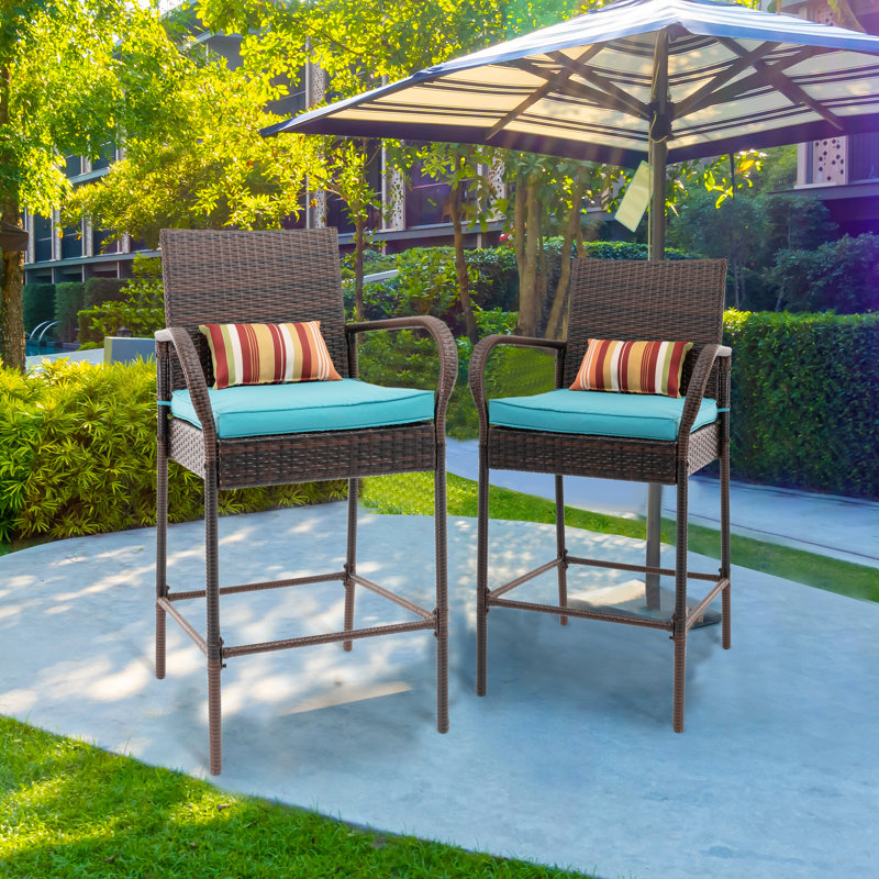 Red Barrel Studio® Heshy Wicker Outdoor 30'' Bar Stool with Cushion